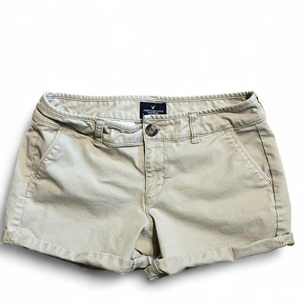 American Eagle Outfitters Women's Khaki Roll-Cuff Mini Shorts